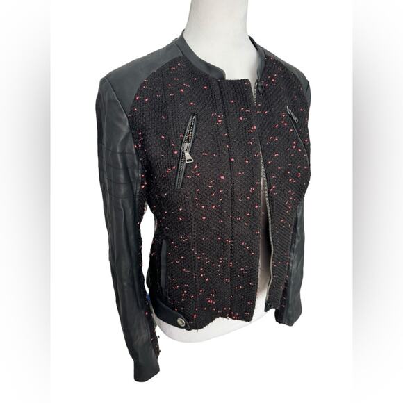 Express Faux Leather Jacket Cropped Tweed Motorcycle Edgy Urban Boho Biker Small - Picture 3 of 16